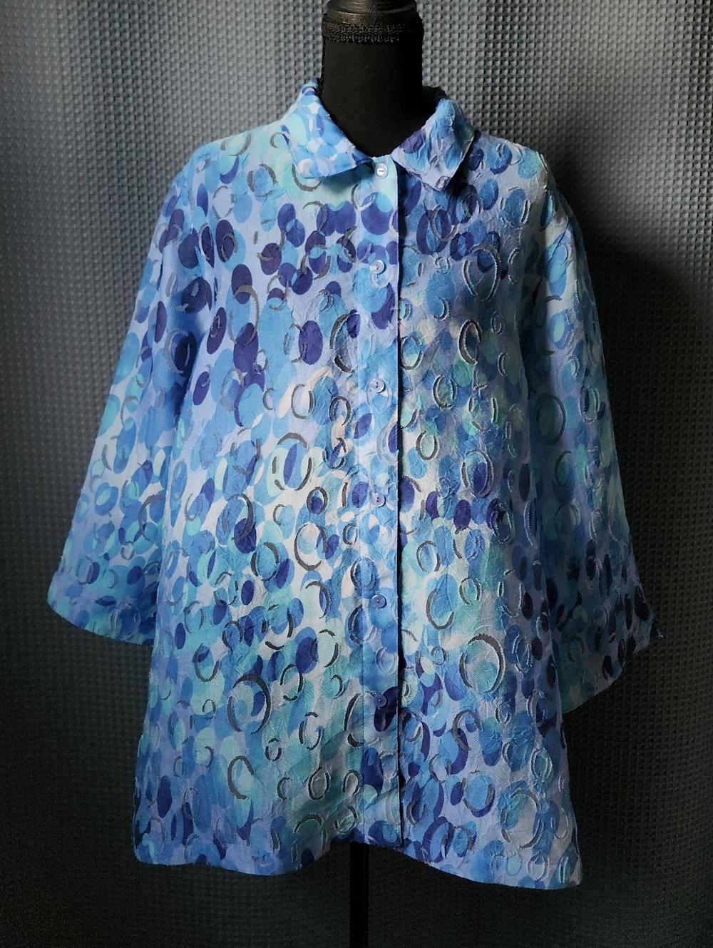 Blue Collared Polka Dot Button-Up Blouse - Size XL